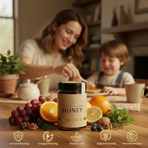 Image of Aurum Apis Raw Kyrgyzstani Barberry Honey, 100% Raw Unfiltered Pure Honey, Hand Harvested Organic Honey, Non-GMO, Rich Nutrients & Energy Source, Certified Organic Honey - 330g Honey Jar