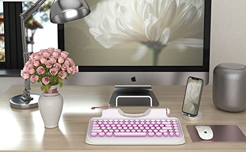 Knewkey Rymek Typewriter Style Mechanical Wired & Wireless Keyboard With Tablet Stand, Bluetooth Connection (White) #TOP4
