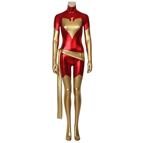 Jean Grey Phoenix Costume Women White/Green/Red Superhero Phoenix Cosplay Bodysuit with Belt Halloween Outfit (Red, XX-Large)