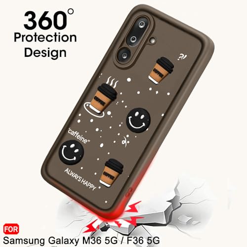 Image of TheGiftKart Back Cover Case for Samsung Galaxy M36 5G / F36 5G | Cute Fun Cartoon 3D Smiley Coffee Case | Full Camera Protection | ShockProof Back Cover Case for Samsung M36 / F36 5G (Silicone, Brown)