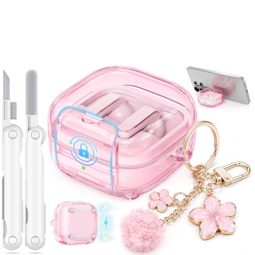 for Samsung Galaxy Buds 4 Pro/Buds 4 Case 2026 with Safety Lock-Clear Pink