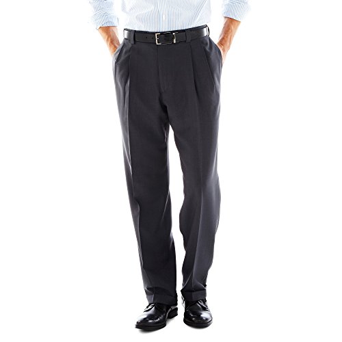Haggar mens Eclo Stria Expandable-waist Pleat-front Dress Pant Slacks, Med Grey, 36W x 32L US