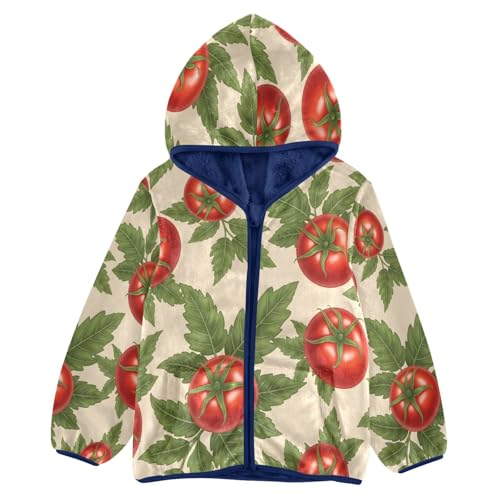Tomato Leaf Pattern Print Design Toddler Fleece Jacket Girl Boys Hooded Fleece Jacket Coat Warm Outwear Zip-up 3-10T