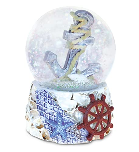 Puzzled Resin Stone Seashell With Anchor Snow Globe (65Mm), 3.75 Inch Tall Figurine Intricate & Meticulous Detailing Art Handcrafted Tabletop Centerpiece Accent Nautical Ocean Sea Life Theme Home Déco #TOP20