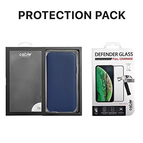 Cable Technologies Book Case para iPhone X-XS + Protector de cristal total (regalo), Funda tipo libro de piel auténtica con piel de leopardo, protección billetera, tarjeta de crédito/documento...