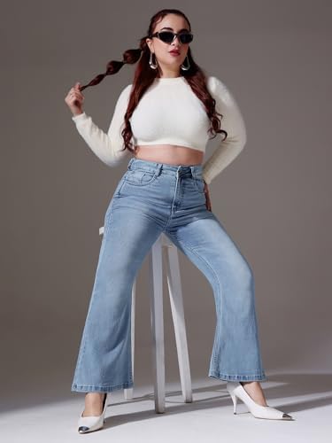 Image of Miss Chase A+ Women's High Rise Regular-Length Stretchable Denim Wide-Leg Shaping Jeans
