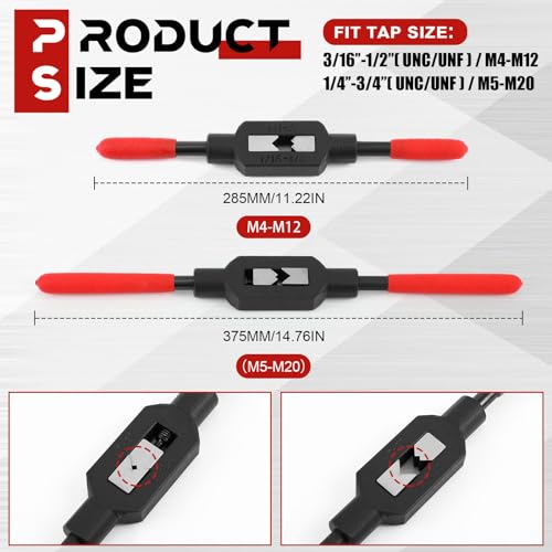 Image of WILLBOND 2 Pcs Adjustable Tap Wrench M4-M20 Ratcheting Tap Handle Tool for Reamer for Automotive Thread Repair, Pre-oiled for Protection (1 /4 inch-3 /4 inch,3 /16 inch-1 /2 inch)