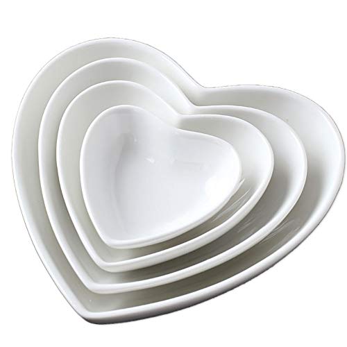 YXSH Set di 4 Coppe da Dessert, Ciotole Decorative in Ceramica, stoviglie per Dessert, Crème brûlée(Bianco + Cuore)