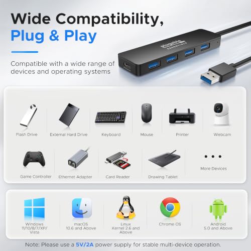 Plugable USB A 3.0 Hub 4-in-1 Splitter 4 USB-A Ports for Laptop PC 2ft - image 7