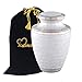 MEMORIALS 4U Elegant Pearl White & Silver Cremation Urn - Large Solid Metal Everlasting Love Cremation Urn - Premium Quality Adult Silver Pearl White Cremation Urn for Human Ashes with Velvet Bag