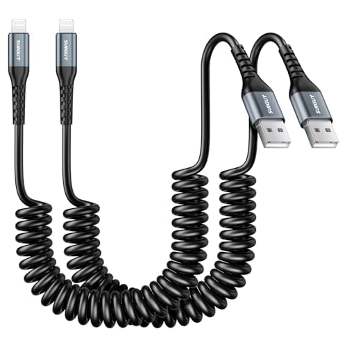 SUNGUY Cable Lightning en espiral de 1,5 m【Extensible: 0,4-1 m】 Cable de carga retráctil CarPlay con certificación MFi para iPhone 14/13/12/11 Pro Max/XS MAX/XR/XS/iPad/iPod