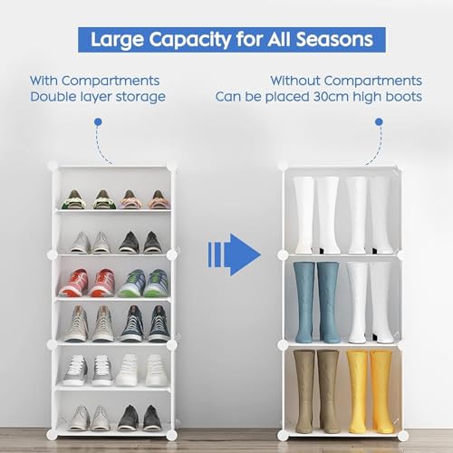 Image of Plastic Shoe Rack for Home with Door | 8-Shelf DIY Shoe Cabinet Organiser | Stores 16 Pairs | Foldable & Waterproof Shoe Stand for Entryway, Bedroom