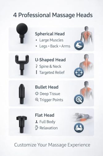 Image of Percussion Massage Gun, Black with Gold Accents, 5 Interchangeable Heads, Deep Tissue Muscle Recovery