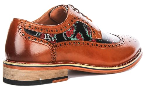 Ross Skull Men's Skull Rose Print Brougue Low Shoes (Brown Multi, US 7)3