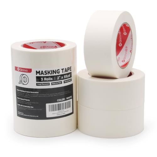 Image of White Masking Tape, 2 Inch x 55 Yards (3 Rolls) - Medium Adhesion Painters Tape for Automotive Spray Painting, Arts & Crafts, Home DIY | Hand Tearable, Multi-Surface