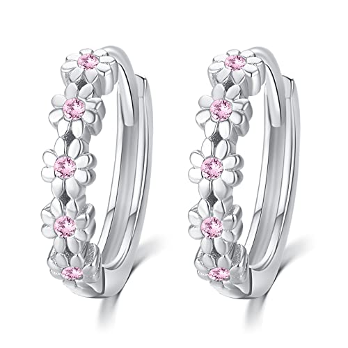 Kingwhyte Small Hoop Earrings S925 Sterling Silver Tiny Daisy Flower Hoop Earrings Hypoallergenic Earrings For Women Daughter Sister Senstive Ears 13Mm #TOP4