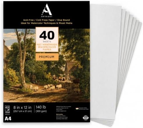 ArtRight Artists' Acrylic Paper (A4 Pack of 40 Sheets, 300 GSM); 300 GSM Handmade Sheets for Gouache Media (Papers for Gouache Media)