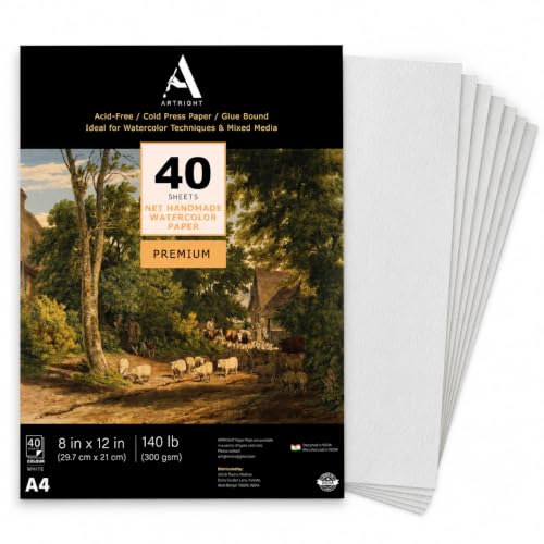 Image of ArtRight Artists' Acrylic Paper (A4 Pack of 40 Sheets, 300 GSM); 300 GSM Handmade Sheets for Gouache Media (Papers for Gouache Media)
