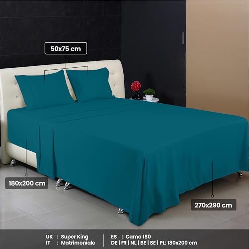Image of Utopia Bedding 4-Piece Sheet Set 180 x 200 - Brushed Microfiber Polyester - Oeko-Tex Certified - Fitted Sheet, Flat Sheet and 2 Pillowcases 50 x 75 cm (180 Bed, Denim Blue)