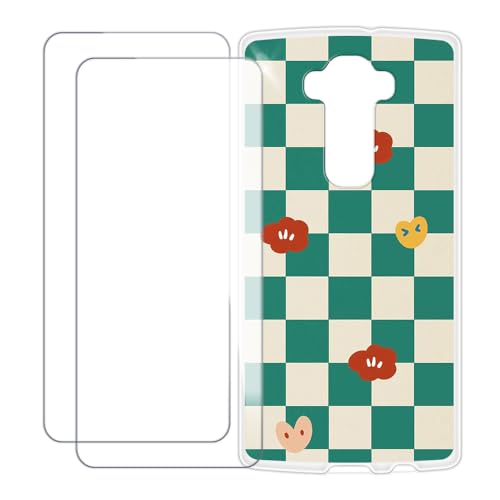 UOGNADGD Compatible with LG G Flex 2 Case Colorful Custom Cover with 2 Pack Tempered Glass Screen Protectors - Shockproof Scratch-Resistant (Green Plaid)