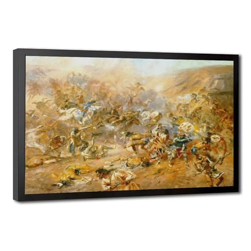 Bataille de Belly River Charles M Russell Poster Toile Anti-Reflet Cadre Suspendu Facile