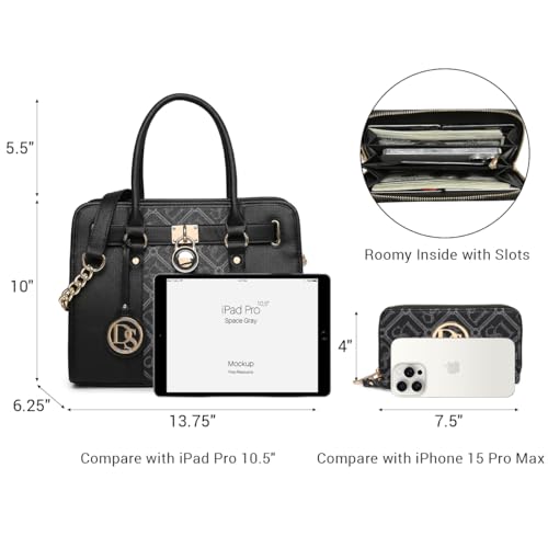 Image of Dasein Women's Designer Satchel Handbag Two Toned Padlock Purse Top Handle Shoulder Bag w /Chain Strap