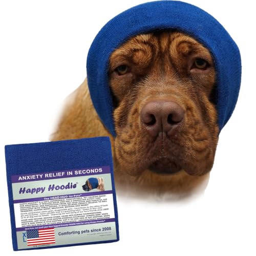 Image of Happy Hoodie The Original Dog & Cat Calming Band - American Brand - Anxiety Relief /Noise Protection-Grooming-Thunder-Fireworks (X-Large, Blue) - Since 2008 | 2008 US brand. Compression fabric, soft & stretchy, reduces noise & eases stress during storms, fireworks, grooming and more!