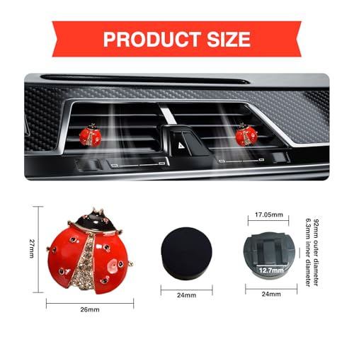 Image of 2 Pcs Ladybug Air Vent Clips, Red Lady Bug Car Air Diffusers Fresheners Cute Bling Gifts (Not Contain Air Freshener)