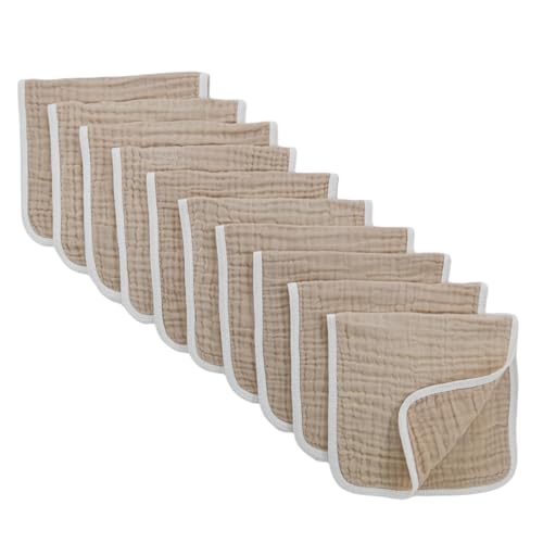 Image of Synrroe Burp Cloths Large, Muslin Burp Cloths for Baby Girls and Boys, Pack of 10 Extra Absorbent and Soft Muslin, 6 Layers 20 by 10 Inches 100% Cotton (Brown 10 Pack)