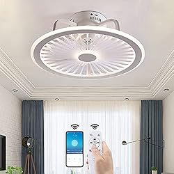 YUNZI LED Ventiladores de Techo con Luces Luz del Dormitorio App y Control Remoto Regulable Ventilador de Techo Silencio 3 velocidades Lámpara para Sala de Estar Encendiendo,Blanco