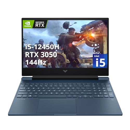 Image of HP Victus 15.6 inch 144Hz FHD Gaming Laptop, Intel i5-12450H, 16GB DDR4 RAM, 512GB PCIe SSD, NVIDIA GeForce RTX 3050, Backlit Keyboard, 720p HD Camera, Wi-Fi 6, Windows 11, Blue