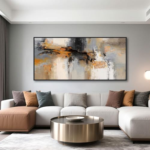 Image of Abstract Canvas Wall Art - Large Framed Gray and Orange Paintings - Modern Wall Art Decor for Living Room & Office - Includes Pictures for Home Decoration Artwork for Bedroom 24x48IN