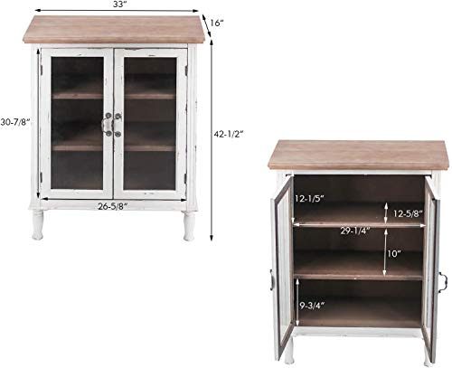 Kitchen Floor Cabinet Storage Cupboard, Multi-Use Sideboard Table With 3 Removable Shelves And 2 Glass Doors For Dining Room, Living Room, Hallway, Distressed White,42" H #TOP2
