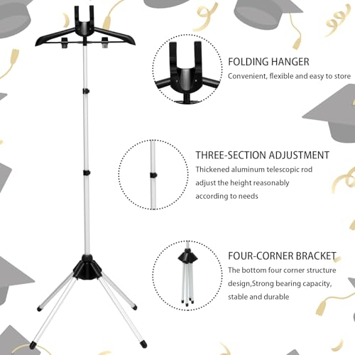 Bucherry Graduation Gown Display Stand Adjustable Garment Hanger for T Shirt Portable Hanging Metal Clothes Stand for Cap Clothing Jacket Coat Shirt Display (Rack,Silver and Black,32"-63") by Bucherry - Used condition - Image 3