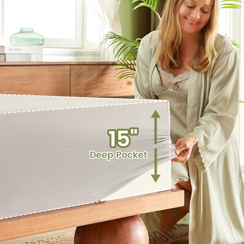Grounding Sheets Twin XL, 90% Viscose Derived from Bamboo & 10% Silver Fiber Grounded Bed Sheets, 15inch Deep Pocket Grounding Fitted Cooling Sheets - Gray, 39"x80"x15"