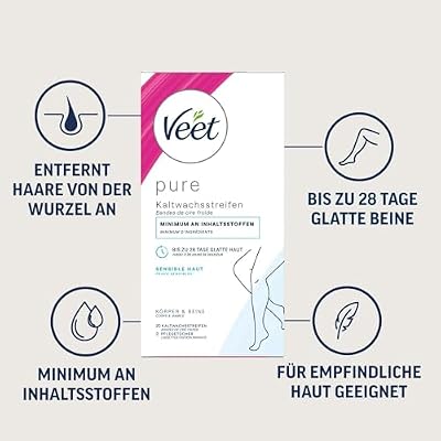 Veet Ready to Use Wax Strips Full Body Waxing Kit for Sensitive Skin, 20 Wax Strips