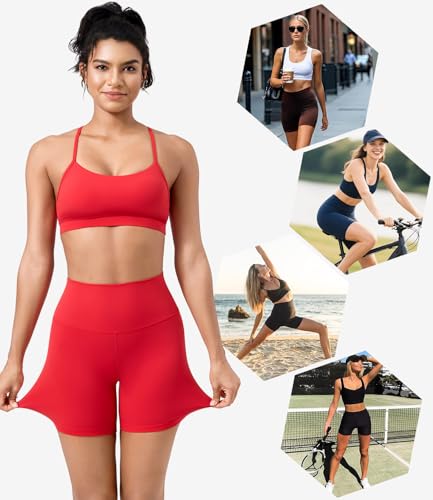 wirarpa Womens Buttery Soft Biker Shorts High Waisted Lounge Workout Yoga Shorts 6 inches Red, S Size — view 4