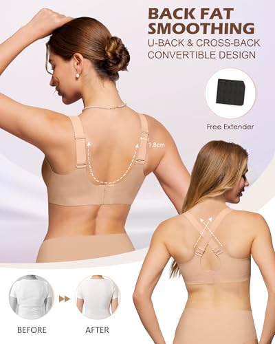 HORISUN Wireless Full Coverage Bras for Plus Size Women Minimizer Push Up Supportive Bralette Seamless No Underwire Bra (Skin Nude 40B) — view 5