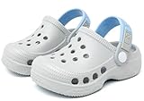 Vunavueya Niño Zuecos Cerrados Niña Mules de Jardín Sandalias Chanclas Zapatos de Playa y Piscina Niños Zapatillas de Casa Verano Gris 24/25 EU_160
