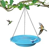 Hanging Bird Bath for Outdoors,11.4 inch Birdbath Bowl Window Birds Feeders with 13.5 in Rust-Proof Black Chains Metal Hanging Birds Feeder for Garden Backyard Decor Vintage Blue