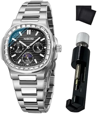 NIBOSI Men's Watches - Analog Quartz Chronograph Watch for Men, Waterproof Luxury Diamond Luminous Dial Business Dress Watch for Anniversary Graduation and Birthday Gifts