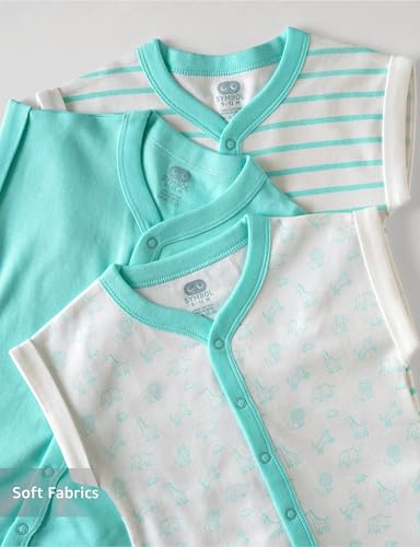 Image of Amazon Brand - Symbol Unisex 100% Cotton Half Sleeve Baby Rompers (Available in Pack of 3 & 6)