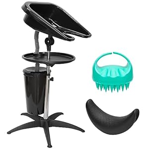 Portable Shampoo Bowl Unit, with Bucket Basin, Massage Brush, Headrest, organizer tray and Height Adjustable Barber and Stylist Hair Salon Shampoo Sink(Square)