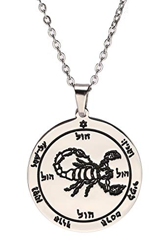 VASSAGO Acier Inoxydable Clé de Salomon Sceau Cinquième Pentacle de Mars Pendentif Collier Talisman Gravé Rond Charme Amulette Colliers Bijoux pour Hommes...