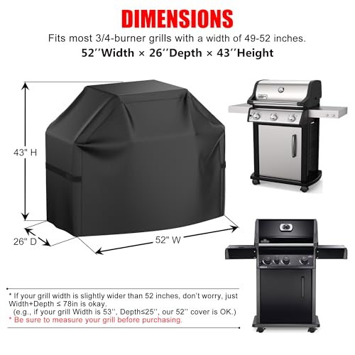Image of Grill Cover, 52 inch Heavy Duty BBQ Gas Grill Cover for Outdoor Grill, Waterproof, Weather Resistant, Anti-UV, Rip-Proof, Fade Resistant Barbecue Cover with Hook-and-Loop Straps for Most Grills