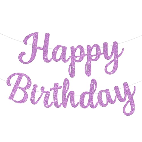 JHZMCRX Glitter Happy Birthday Banner Sign Birthday Garland Wall Door Banners Flag for Women Men Boys Girls Party Backdrop Decorations Light Purple