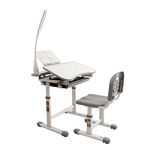 Diroan Kids Desk And Chair Set, Height Adjustable Multifunctional Dest Set With Tilt Desktop, Storage Drawers, Led Light, Bookstand And Metal Hook, Interactive Workstation For Boys & Girls (Gray) #TOP10