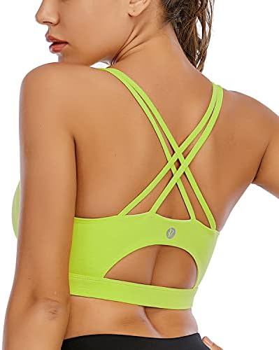 RUNNING GIRL Strappy Sports Bra for Women, Sexy Crisscross Back Medium Support Yoga Bra with Removable Cups (WX2354Electric Lemon, M)