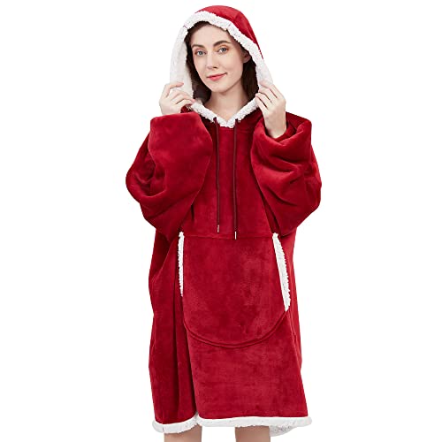 Viviland Sweat à capuche en sherpa doux et chaud avec grande poche frontale - pour adulte - parfait pour une soirée télé - rouge - adulte