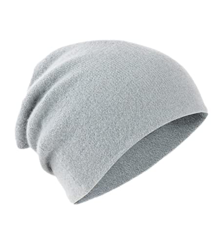 Villand Bonnet 100% Cachemire pour Femme et Homme avec Coffret Cadeau, Bonnet tricoté en Cachemire Double Couche, Bonnet de Ski d'hiver surdimensionné (Gris Clair) Cover